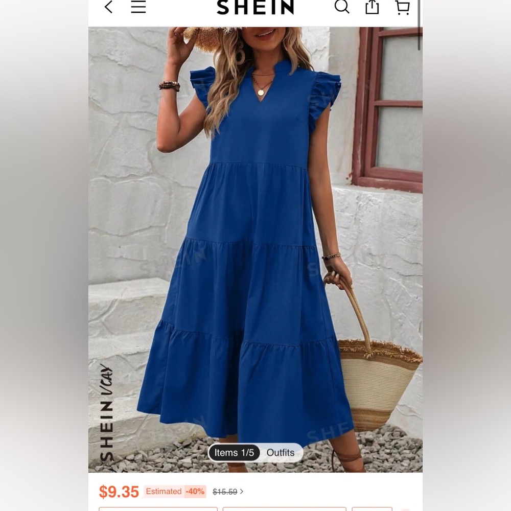 SHEIN VCAY Notched Neckline Ruffle Trim Smock Dress